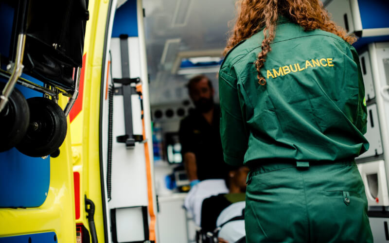 Paramedic on ambulance