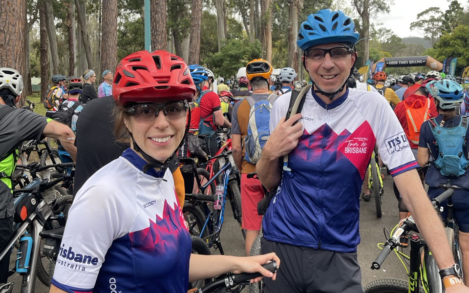 Photo of Ed Smeaton and colleague at Brisbane bike race.