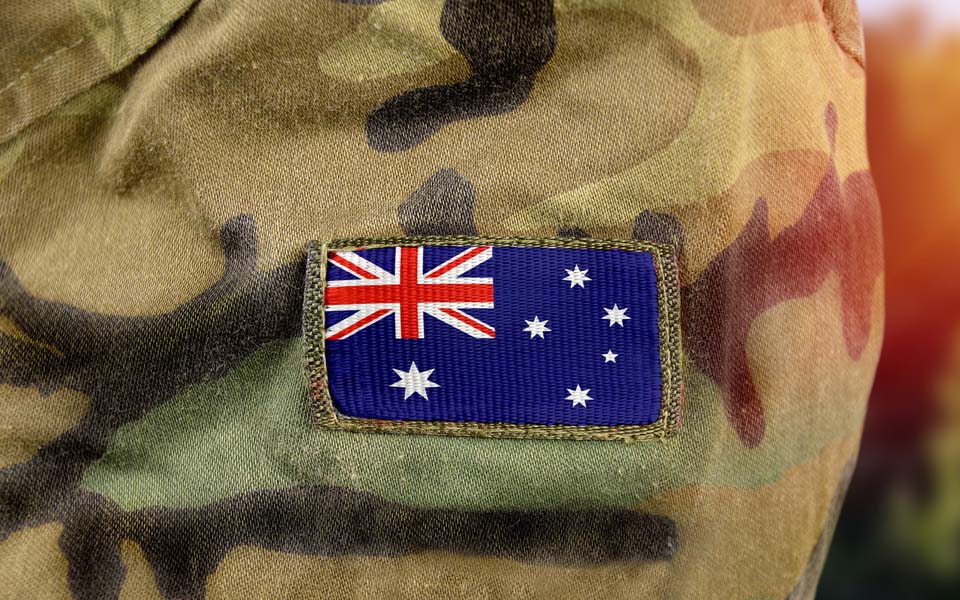 Close up image of the sleeve of an Australian Defence uniform, showing the Australian flag.