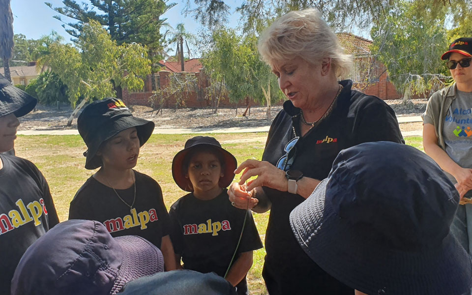 Year 6 teacher Lisa Williams with children from Ashburton Drive Public School in WA taking part in the Malpa Young Doctors for Life Program.