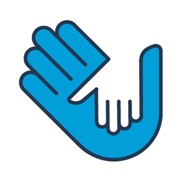 Icon shows a small hand on a bigger hand, representing support.