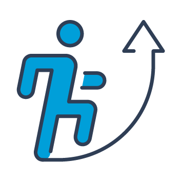 Icon of a person running upwards with an arrow.
