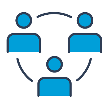 Icon shows three people around a circle, representing collaboration.