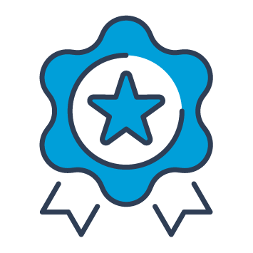 Icon of a badge with a star on it to represent quality.