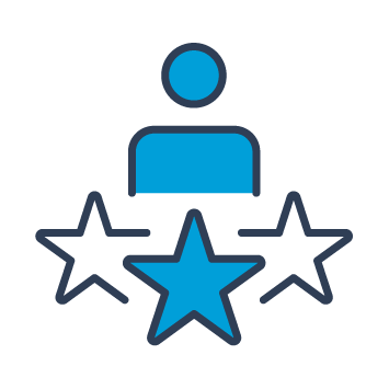 Icon showing a person with stars in front of them, representing achievement.