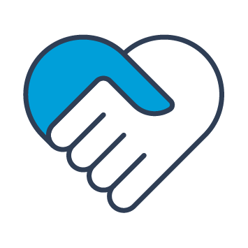 Blue and black graphic representing two hands shaking in agreement.