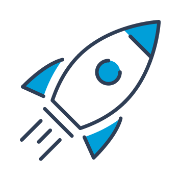 Blue and black graphic showing a rocket blasting upwards to indicate progress and opportunity.