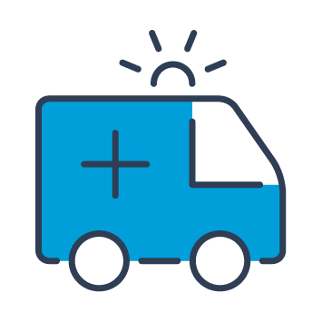 Blue and black graphic showing an ambulance.