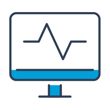 Blue and black graphic showing a computer monitor.