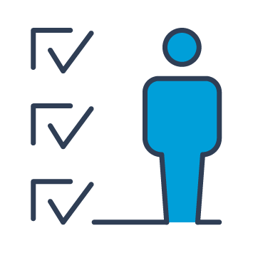 Icon of an employee standing beside three ticks.