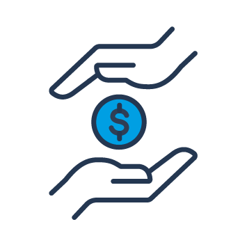 Icon shows two hands around a coin with a dollar symbol.