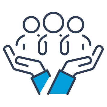 Icon of hands holding up people, representing community and support.