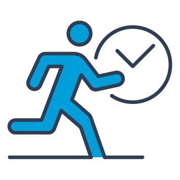 Icon of a person running with a clock to represent timeliness.
