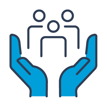 Icon of people supported by hands.