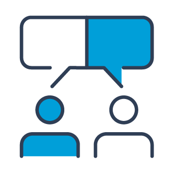 Icon shows two people beneath a connected speech bubble.