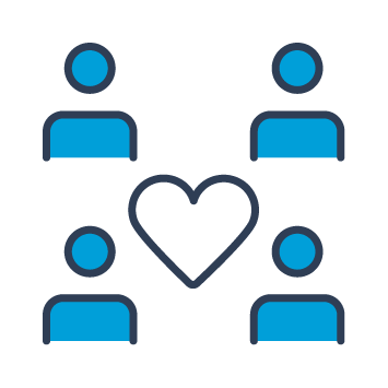 Icon of four people surrounding a love heart to represent loyalty.