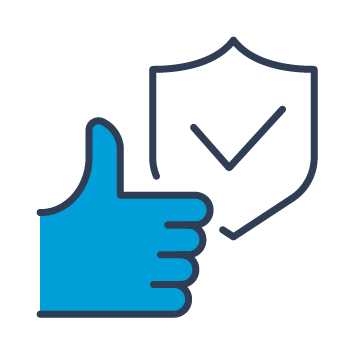 Icon of a hand giving a thumbs up, representing reliability.