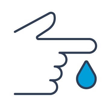 Icon of a finger dropping blood, representing a blood test.