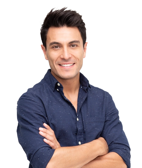 Photo shows a man with dark hair wearing a navy business shirt.