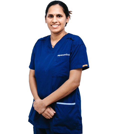 Image of a female Aspen Medical clinician in scrubs.