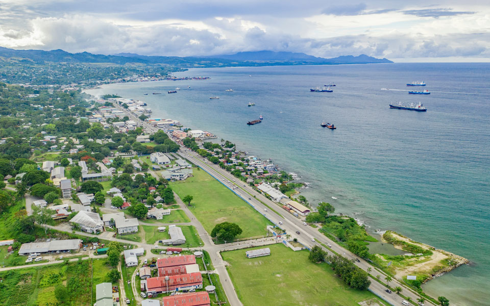 Image of ships and boats anchored in Honiara Harbour, Solomon Islands.