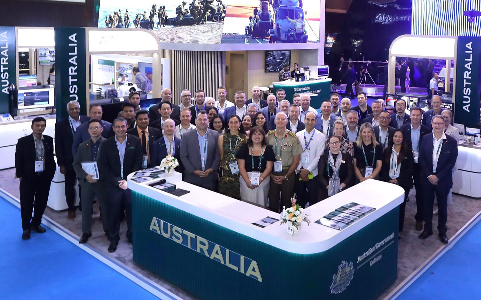 Photo of around 30 people who formed Team Defence Australia in Indonesia in February 2025.