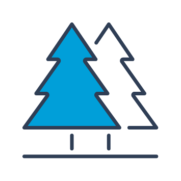 Blue and black icon showing two trees, indicating environment.