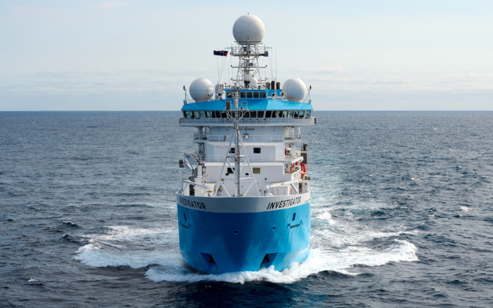 Research vessel at sea